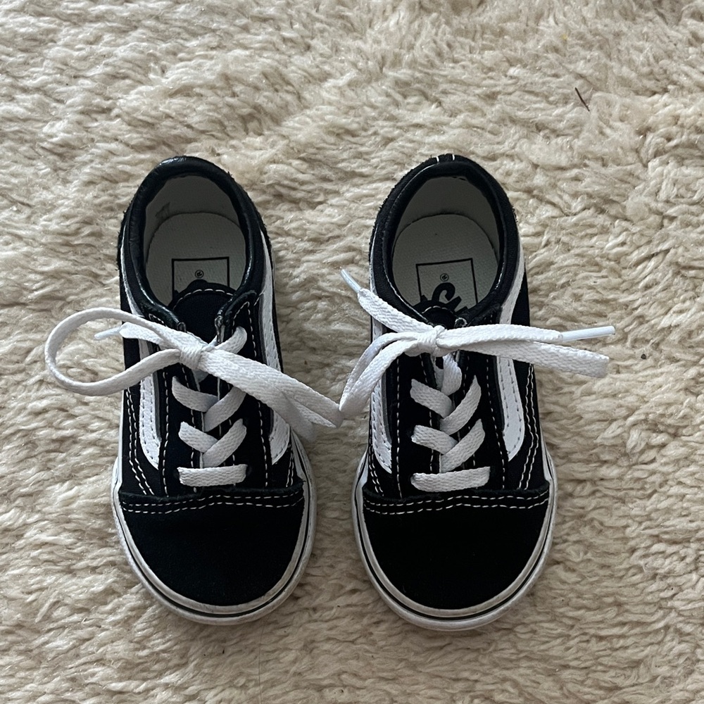 Vans Kids Black & White Canvas Lace-Up Sneakers